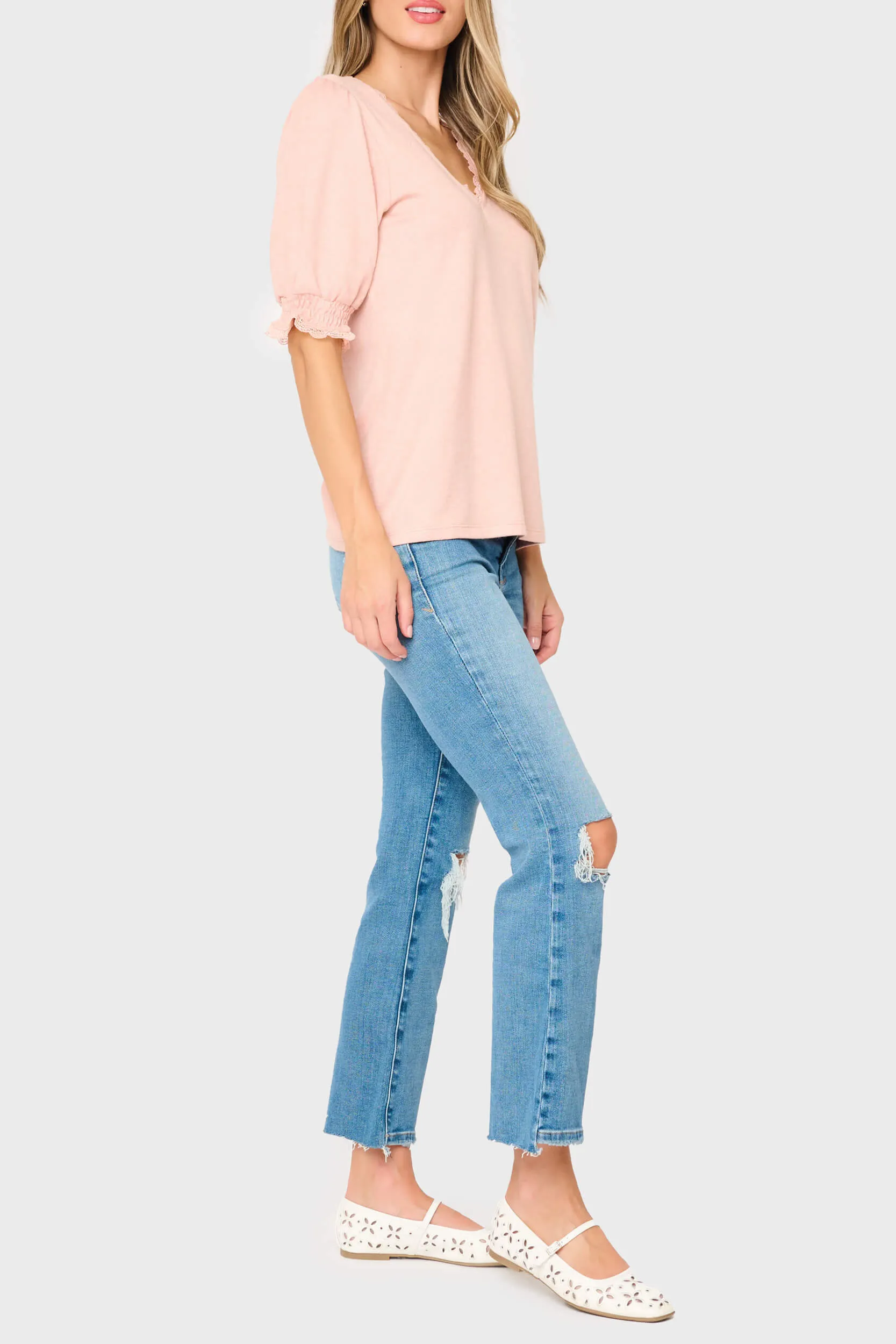 Lace Trim V-Neck Luxe Sweater Top sold by Gibsonlook product image thumbnail 3