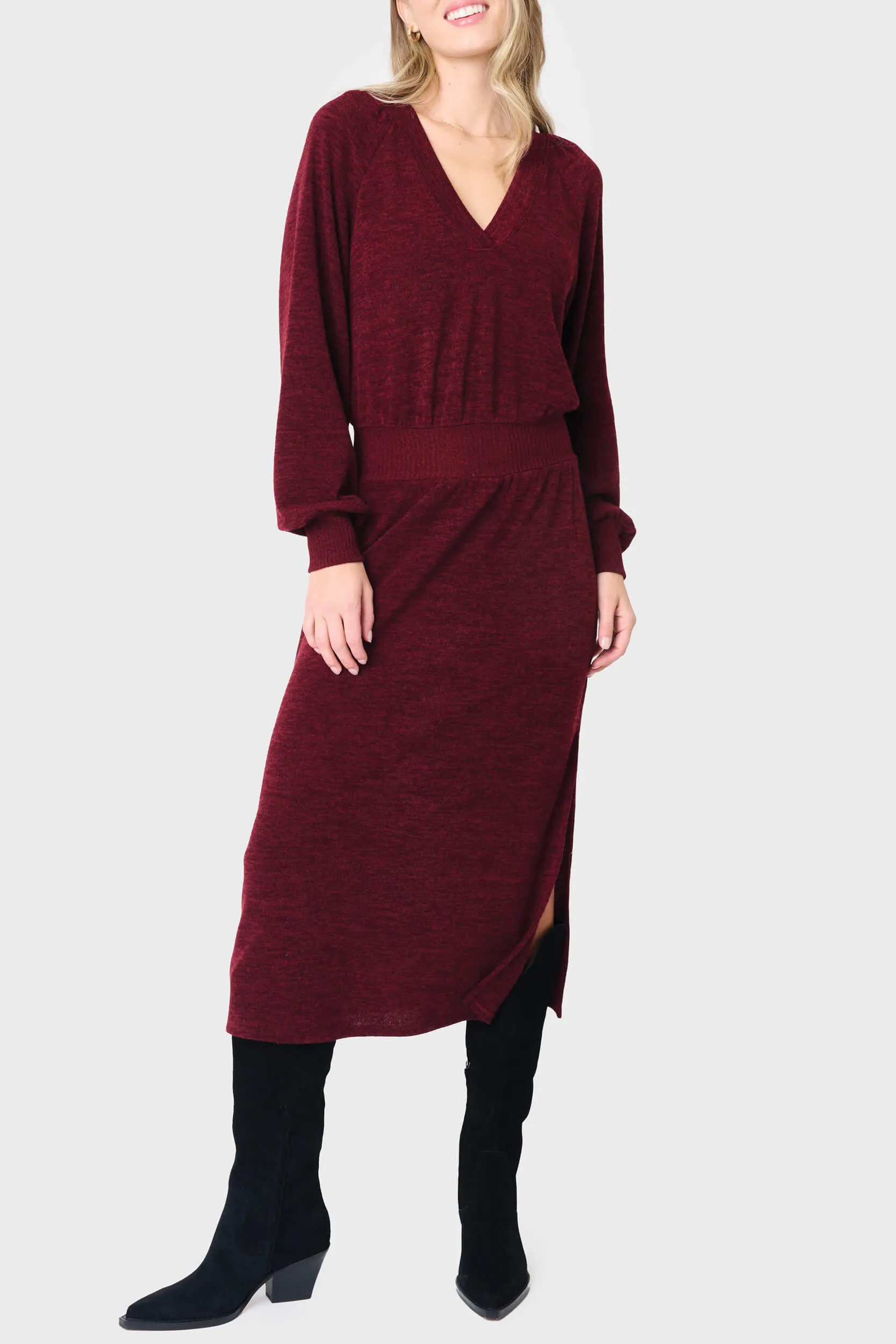 Long Sleeve V-Neck Midi Sweater Dress sold by Gibsonlook