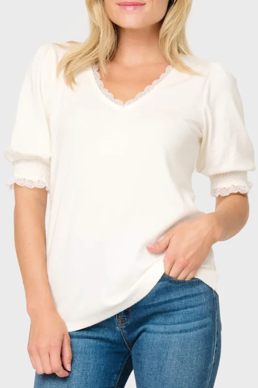 Lace Trim V-Neck Luxe Sweater Top sold by Gibsonlook