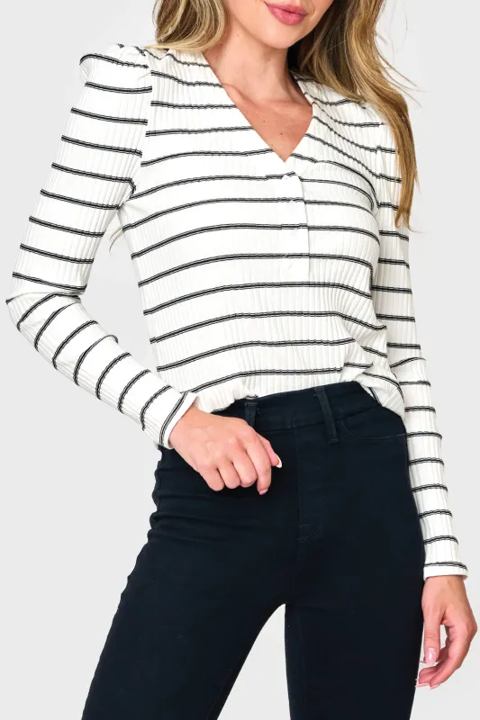 The Amelia Ribbed Henley Top sold by Gibsonlook