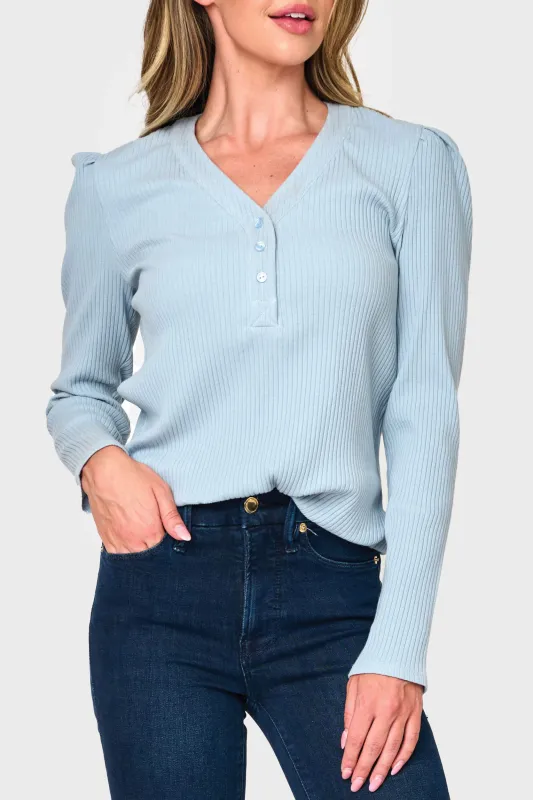 The Amelia Ribbed Henley Top sold by Gibsonlook