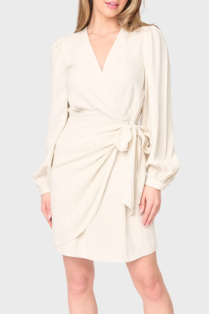 Blouson Sleeve Wrap Linen Dress sold by Gibsonlook product image thumbnail 4