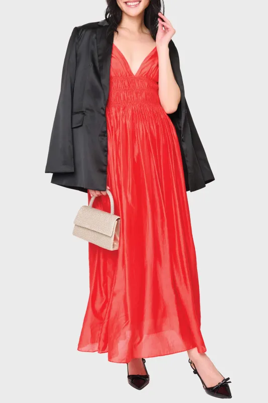 Moon River Sleeveless V-Neck Shirred Midi Dress sold by Gibsonlook