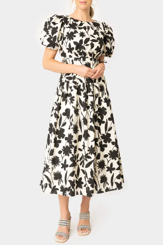 Moon River Floral Print Cut Out Shirred Midi Dress sold by Gibsonlook