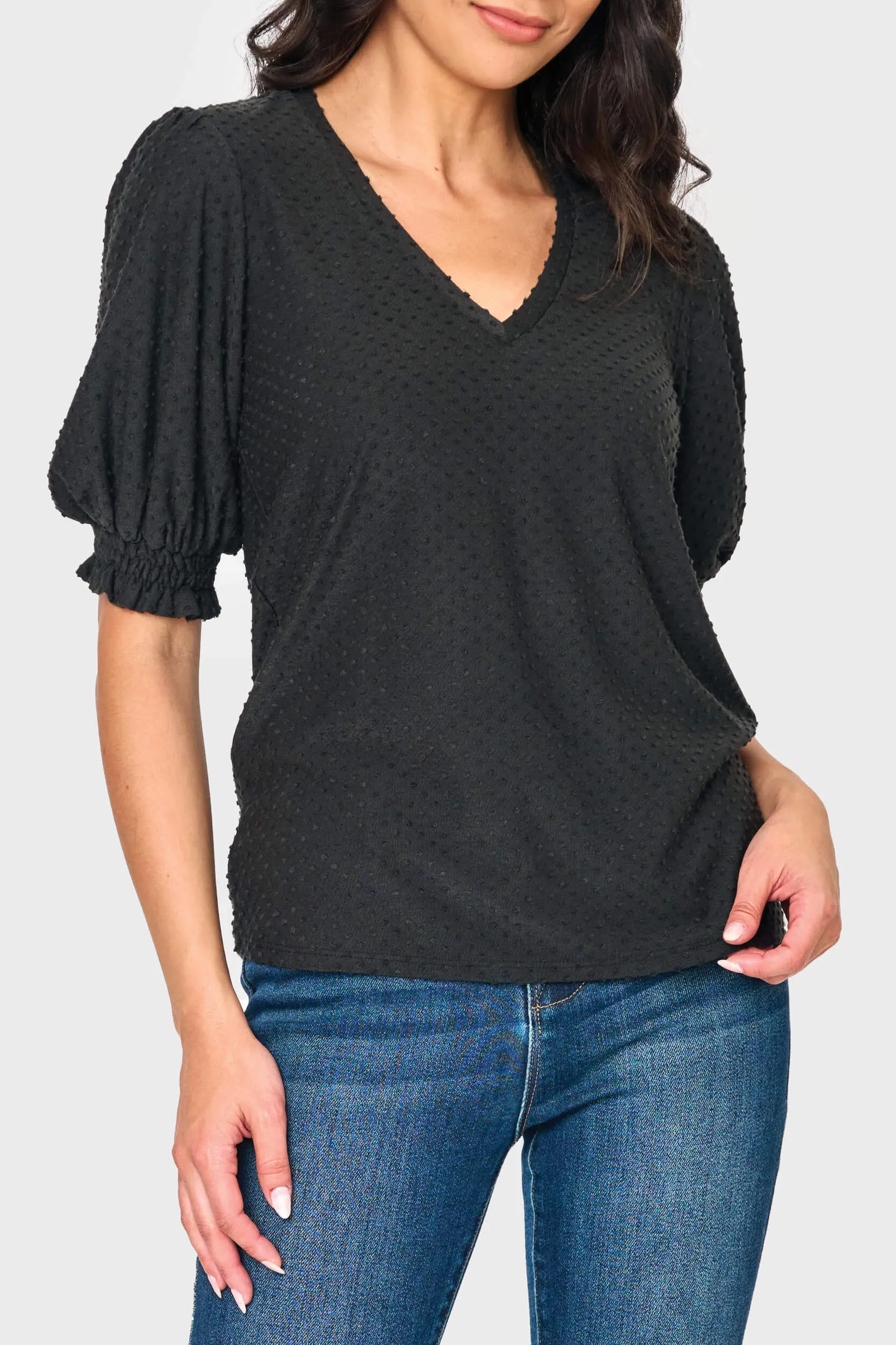 Clip Dot Elbow Puff Sleeve V-Neck sold by Gibsonlook product image thumbnail 4