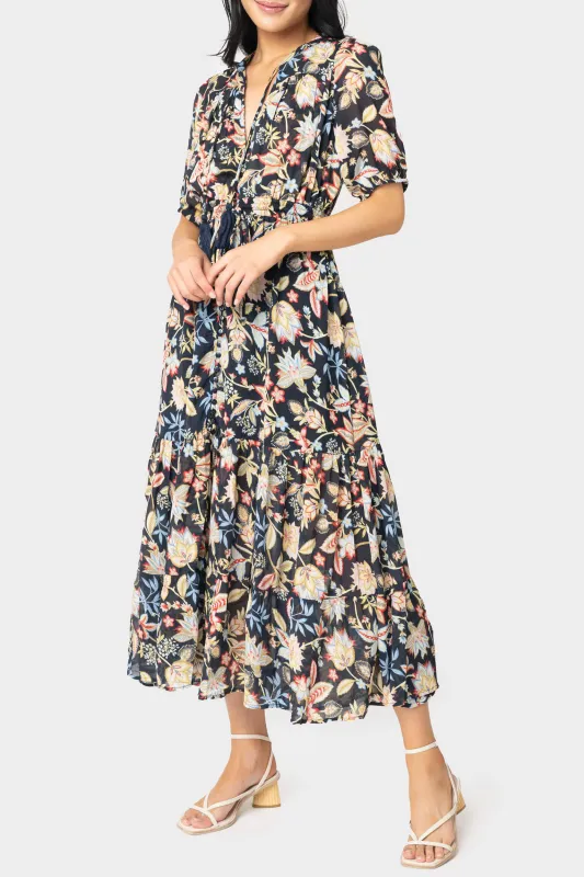 Elan Short Sleeve Tiered Floral Midi Dress sold by Gibsonlook