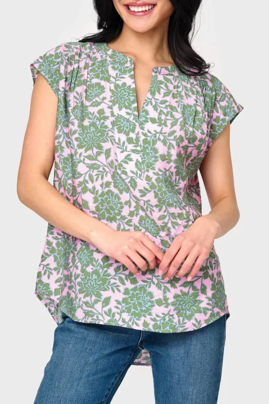 Cap Sleeve Notch Neck Blouse sold by Gibsonlook