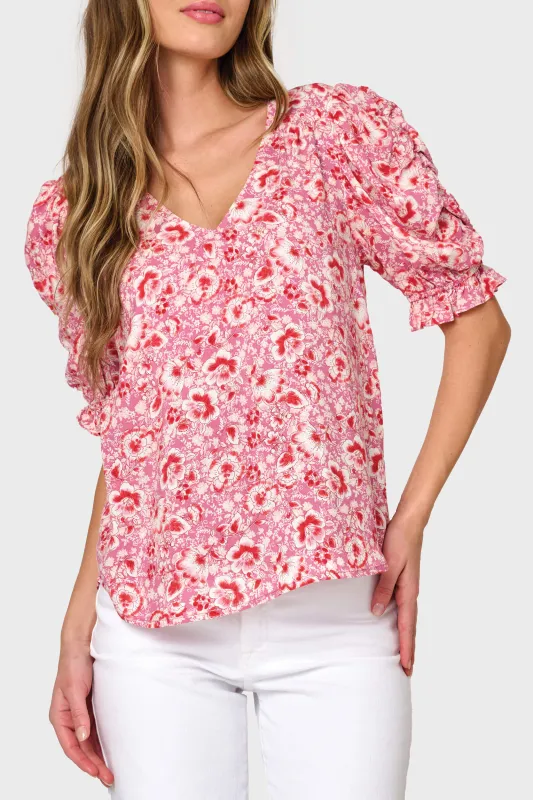 Rouched Sleeve V-Neck Blouse sold by Gibsonlook