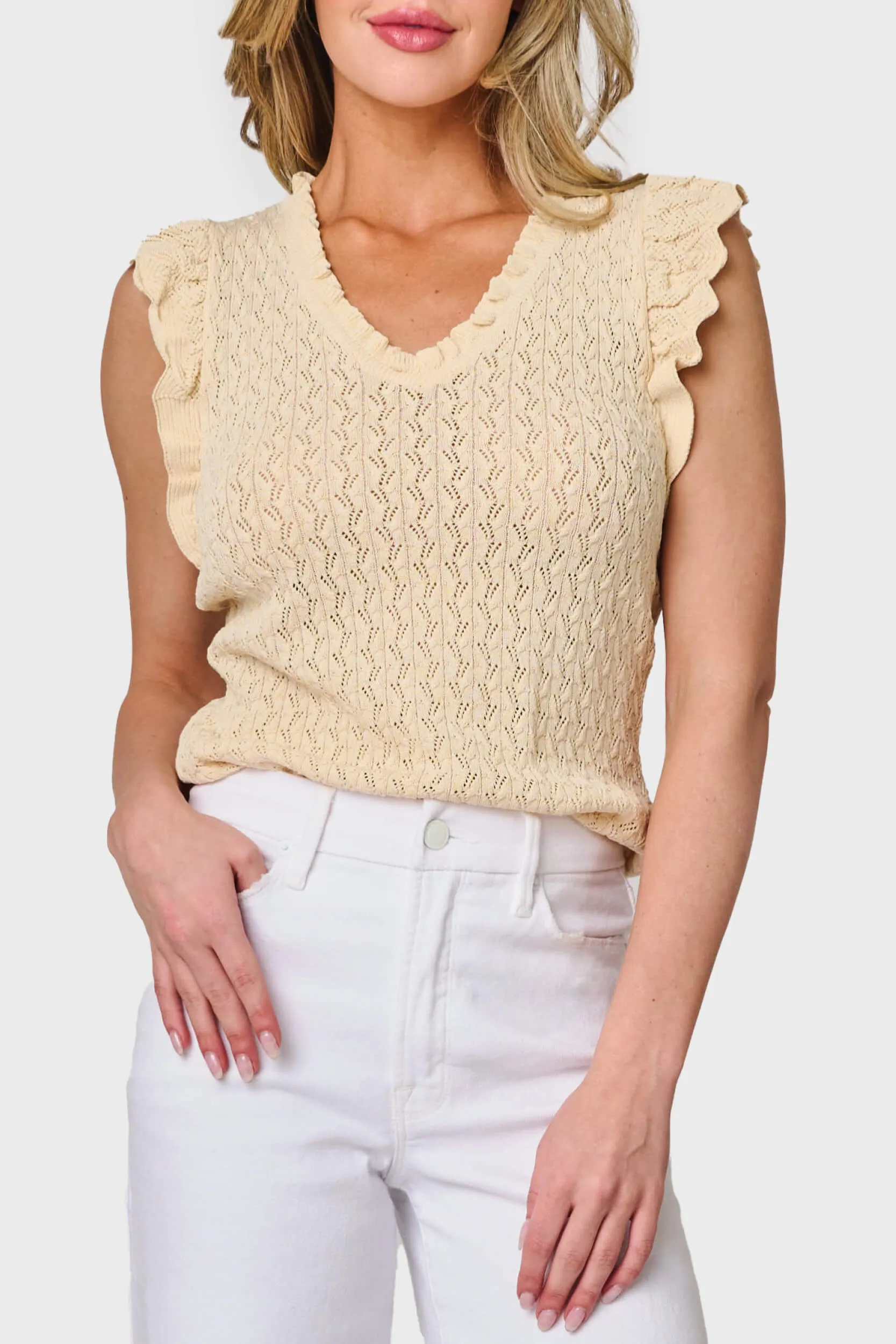 Pointelle Sweater Tank With Flutter Sleeve sold by Gibsonlook