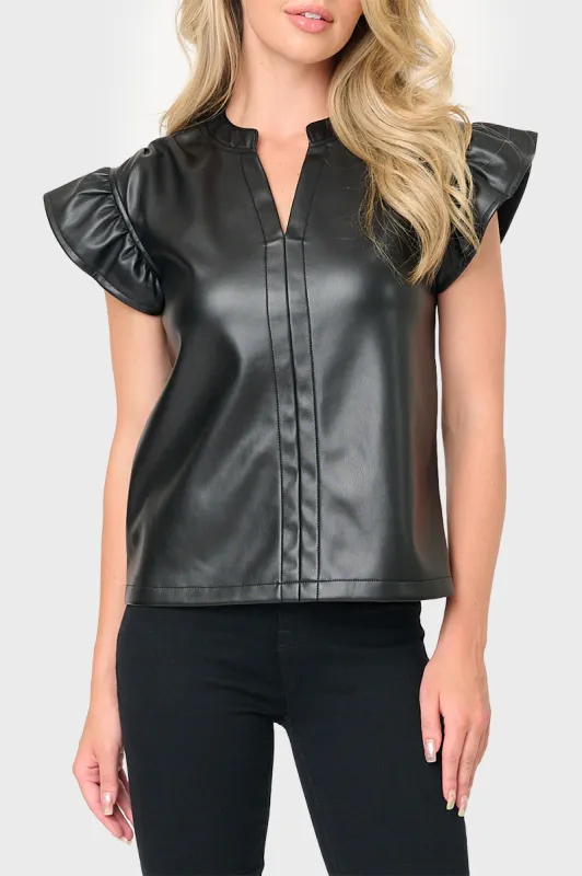 Dolce Cabo Vegan Leather Ruffle Sleeve Top sold by Gibsonlook