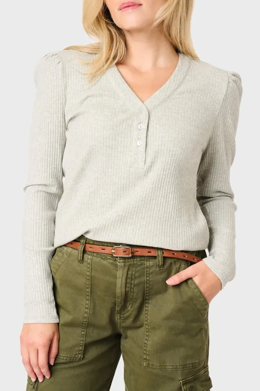The Amelia Ribbed Henley Top sold by Gibsonlook