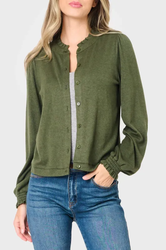 Feminine Mock Neck Luxe Cardigan made by Gibsonlook