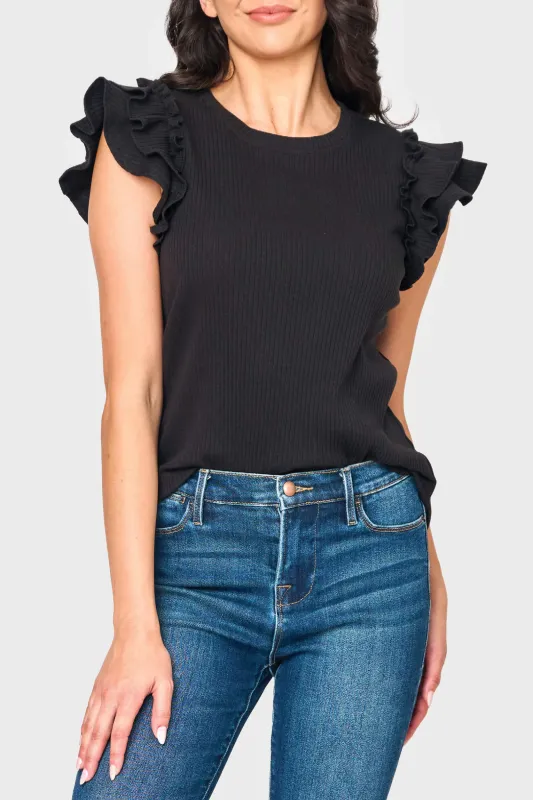 Flutter Sleeve Rib Knit Top sold by Gibson