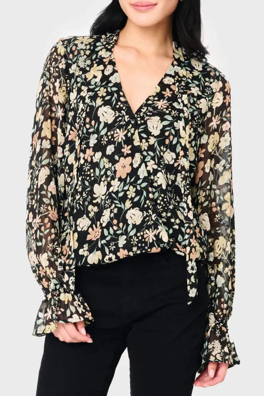 Long Sleeve Surplice Blouse With Ruffle Sleeve sold by Gibsonlook