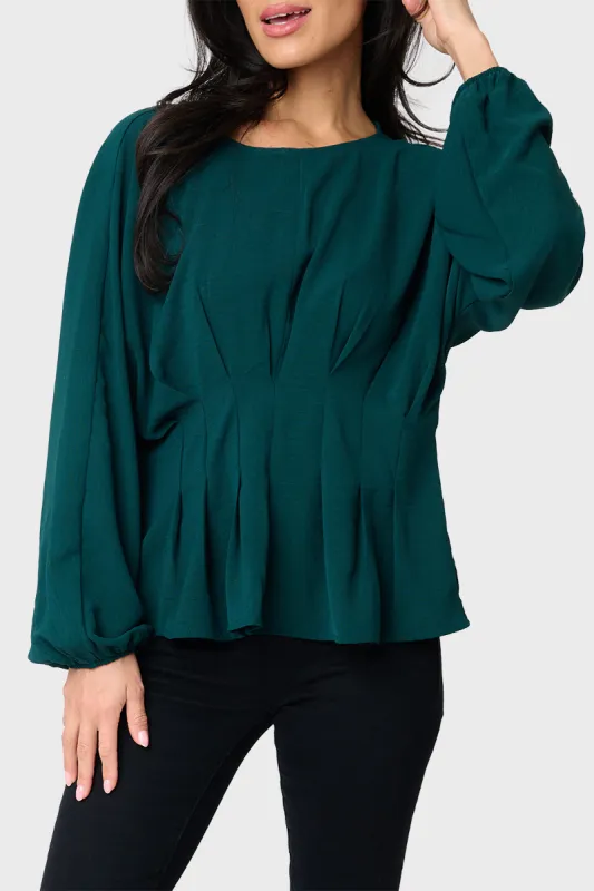 Blouson Sleeve Seamed Jewel Neck Blouse sold by Gibsonlook