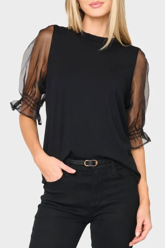 Organza Puff Sleeve Soft Ponte Top sold by Gibsonlook