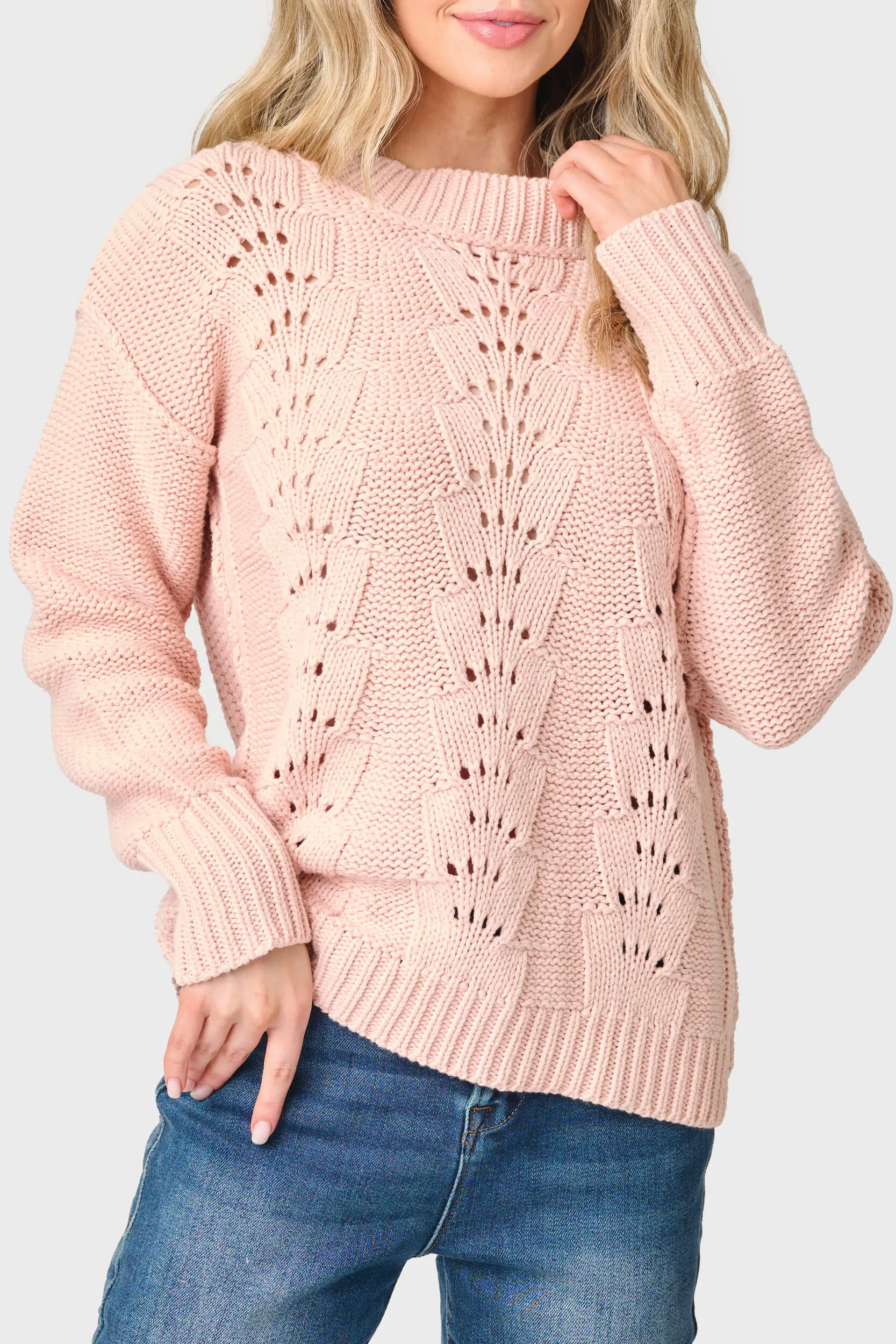 Long Sleeve Pullover Scallop Stitch Sweater sold by Gibson