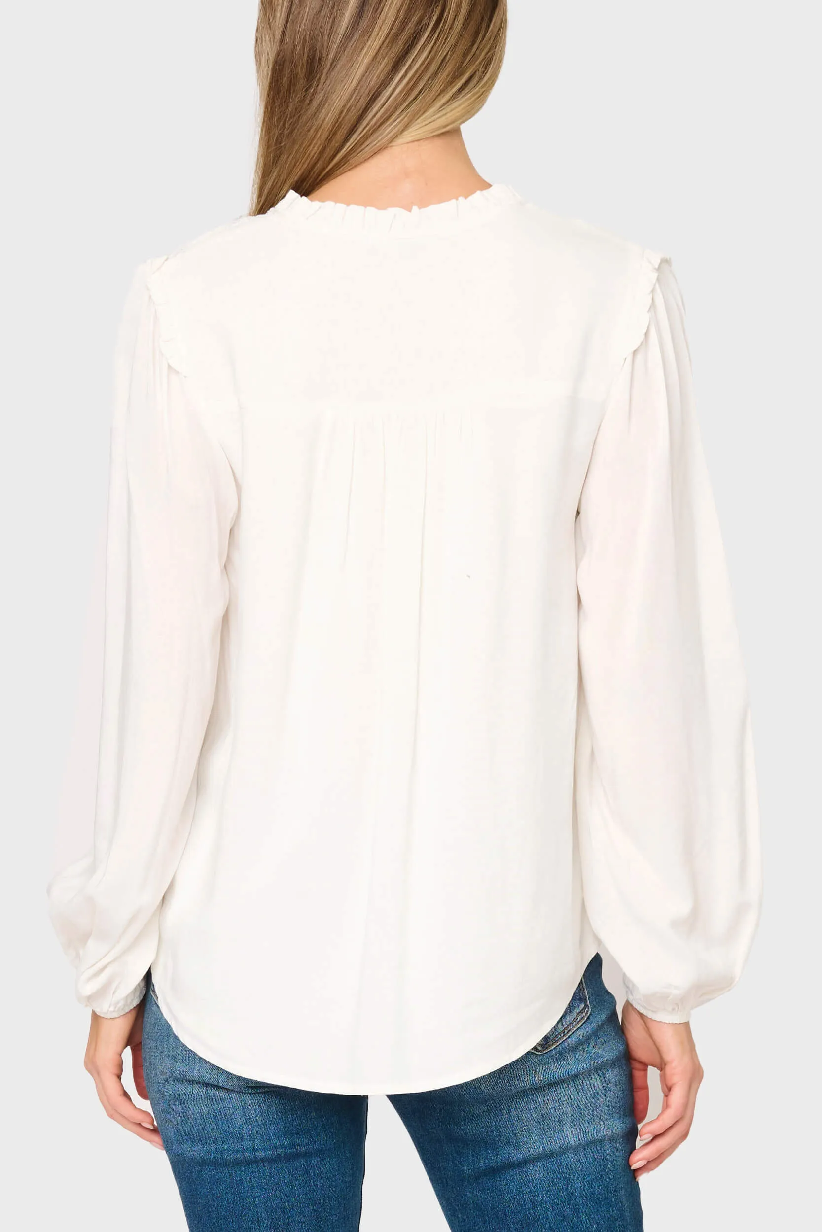 Smocked Yoke Tie Neck Blouson Sleeve Blouse sold by Gibson product image thumbnail 4
