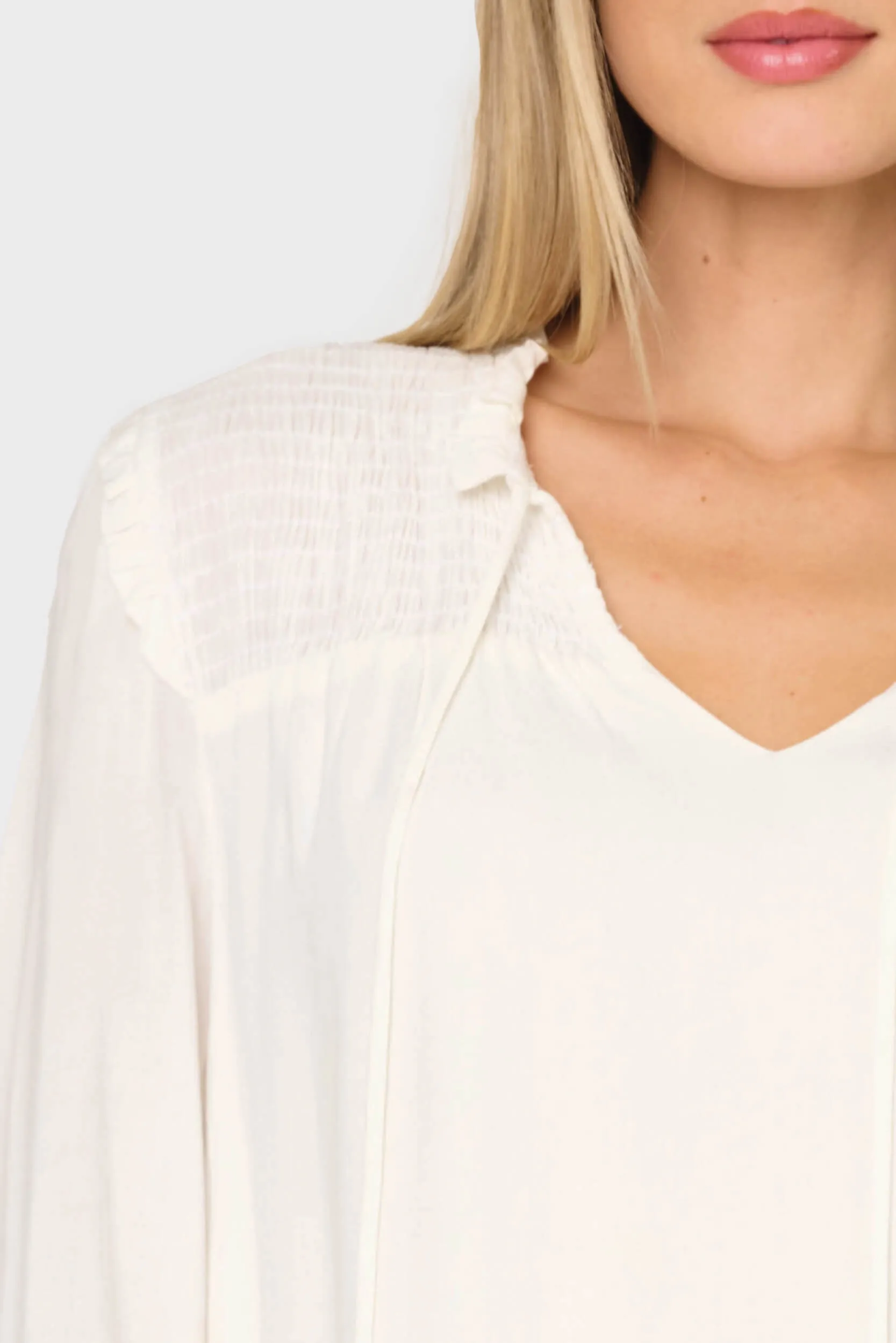 Smocked Yoke Tie Neck Blouson Sleeve Blouse sold by Gibson product image thumbnail 2