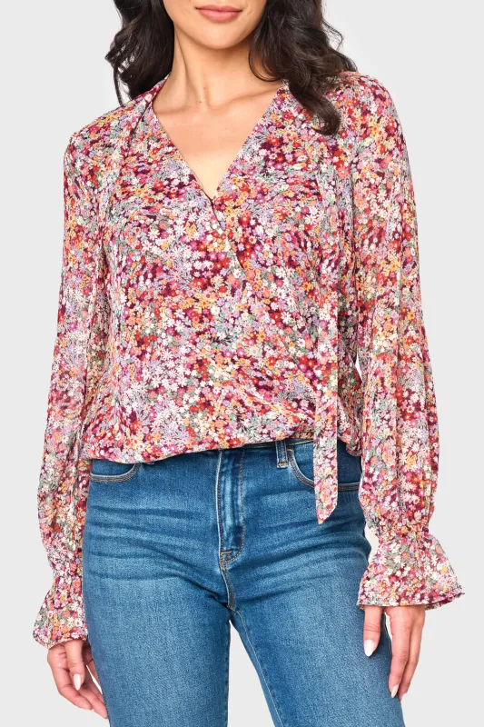 Long Sleeve Surplice Blouse With Ruffle Sleeve sold by Gibsonlook