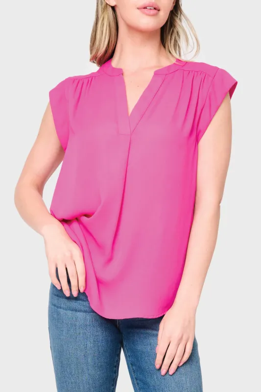 Notch Neck Cap Sleeve Top sold by Gibsonlook