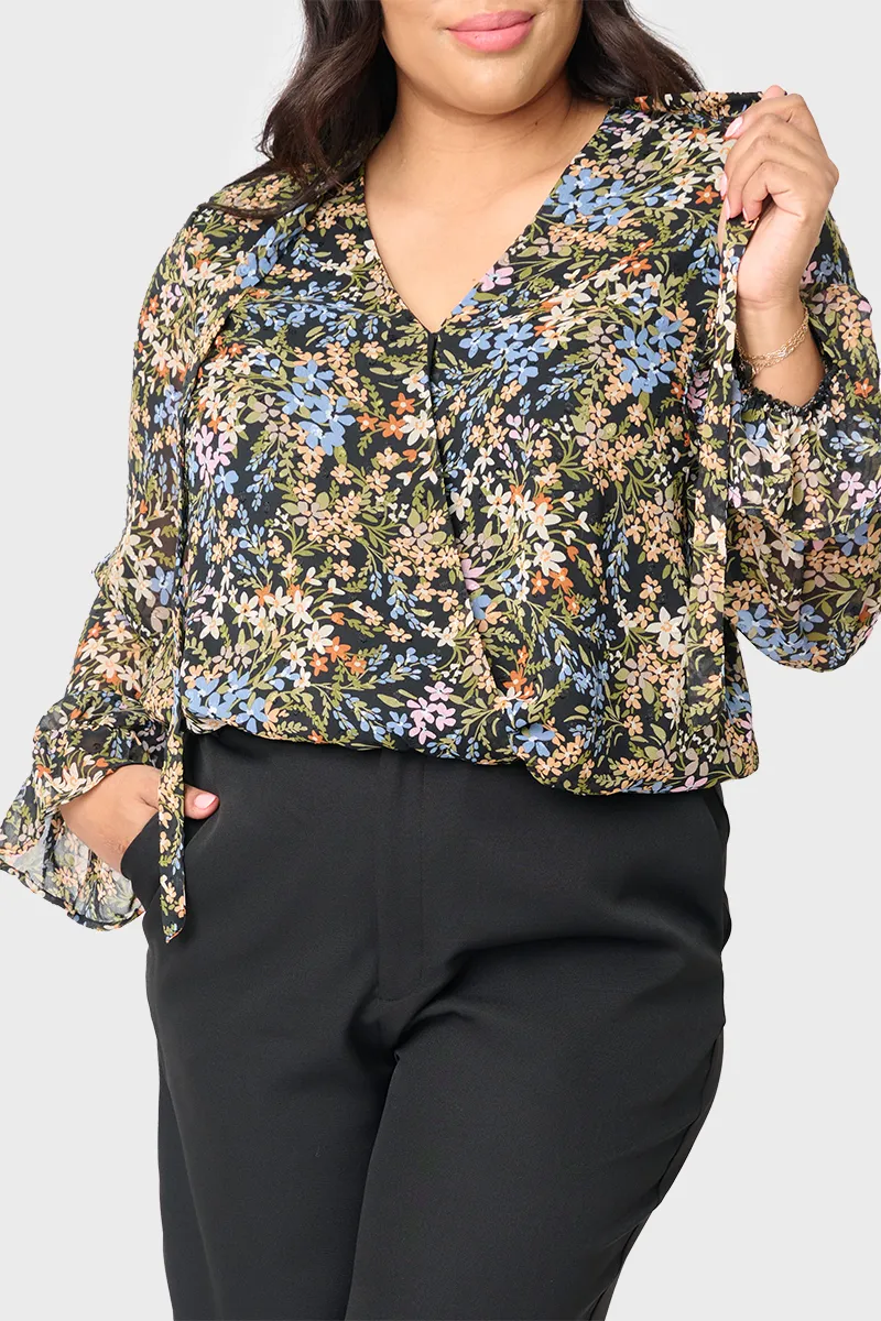 Long Sleeve Surplice Blouse With Ruffle Sleeve sold by Gibson product image thumbnail 4