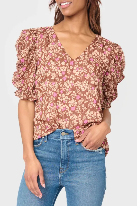 Rouched Sleeve Chiffon V-neck Blouse sold by Gibsonlook