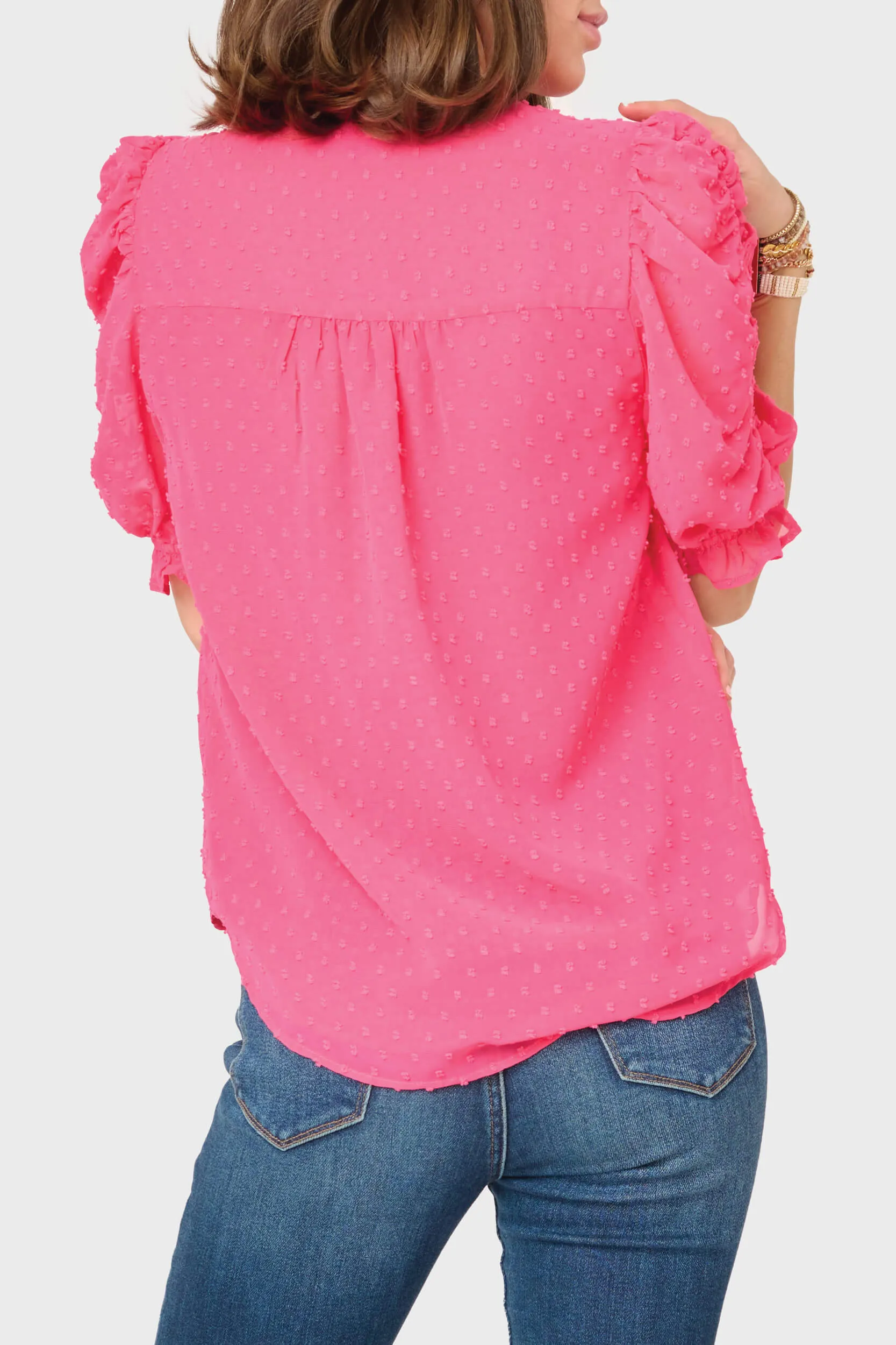 Rouched Sleeve Swiss Dot V-neck Blouse sold by Gibson product image thumbnail 3