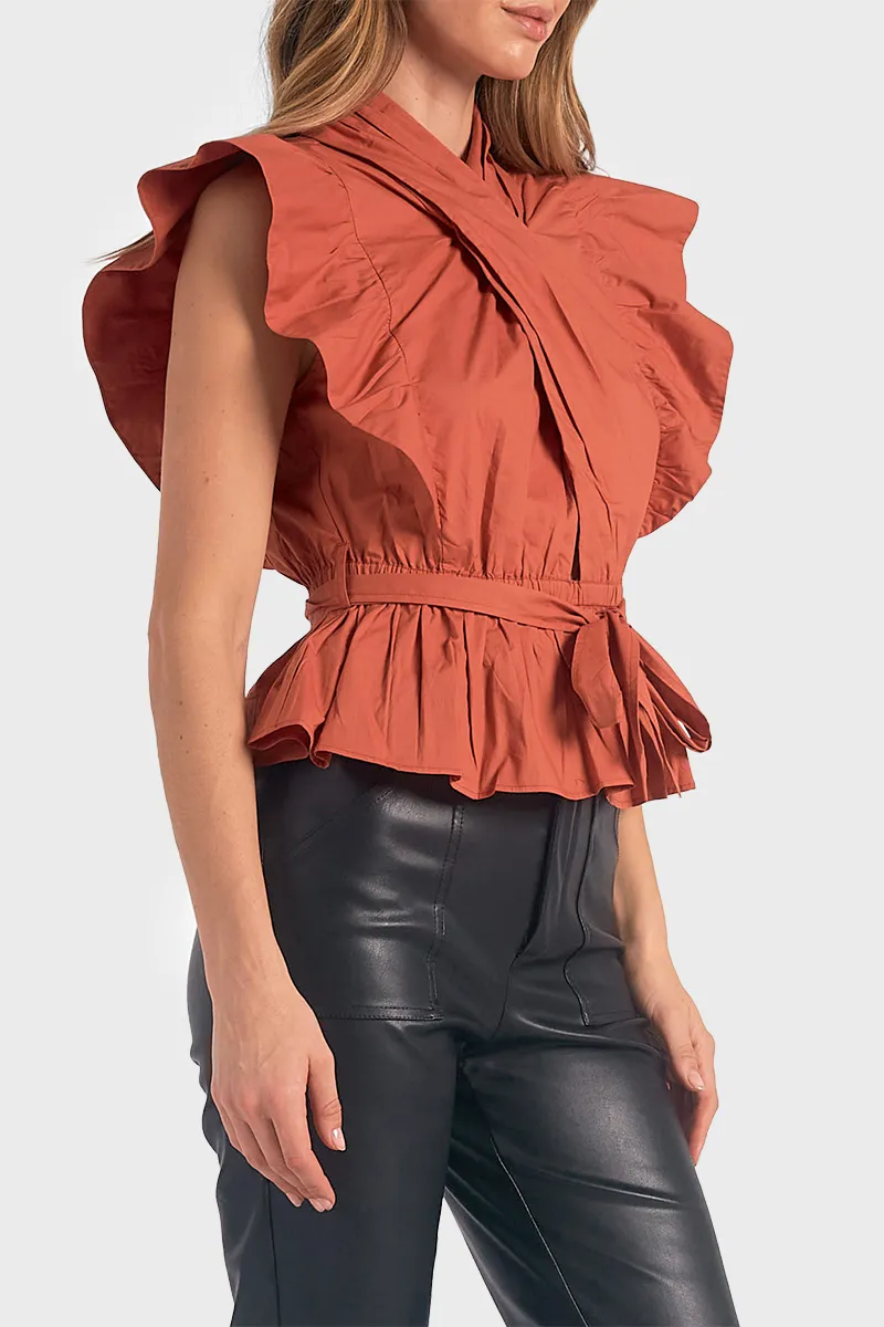 Elan Wrap Top With Flutter Pleated Sleeve sold by Gibsonlook product image thumbnail 2
