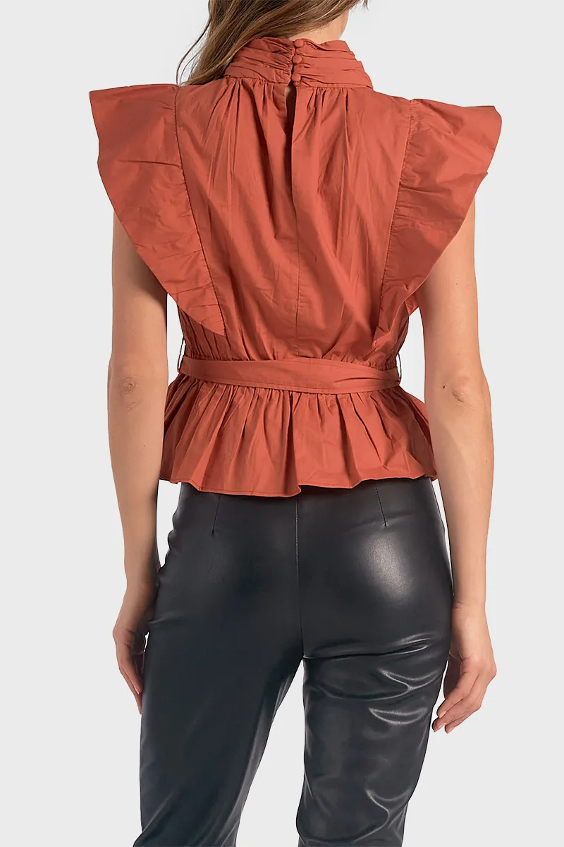 Elan Wrap Top With Flutter Pleated Sleeve sold by Gibsonlook product image thumbnail 3