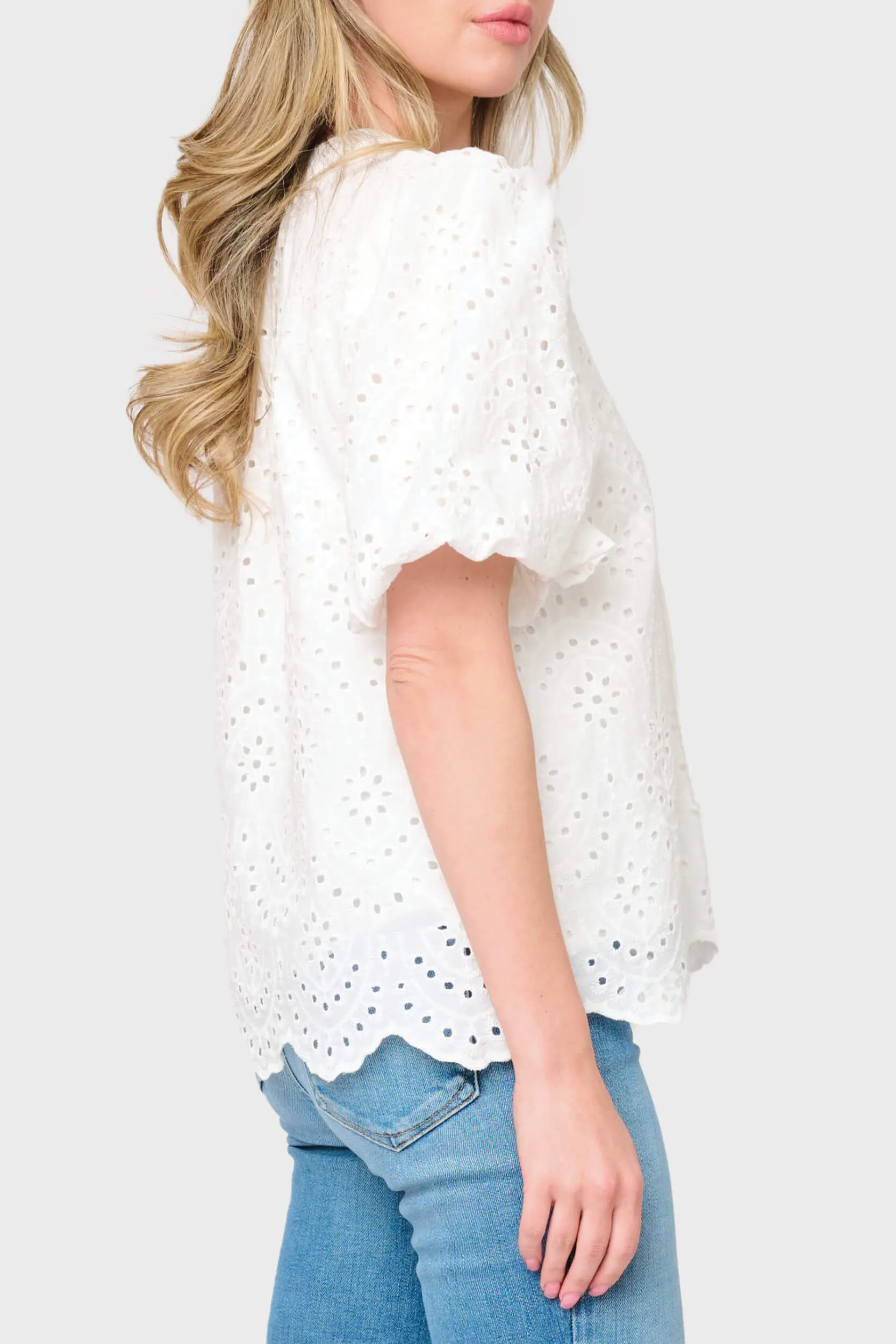 Bubble Sleeve Split Neck Eyelet Top sold by Gibsonlook product image thumbnail 2