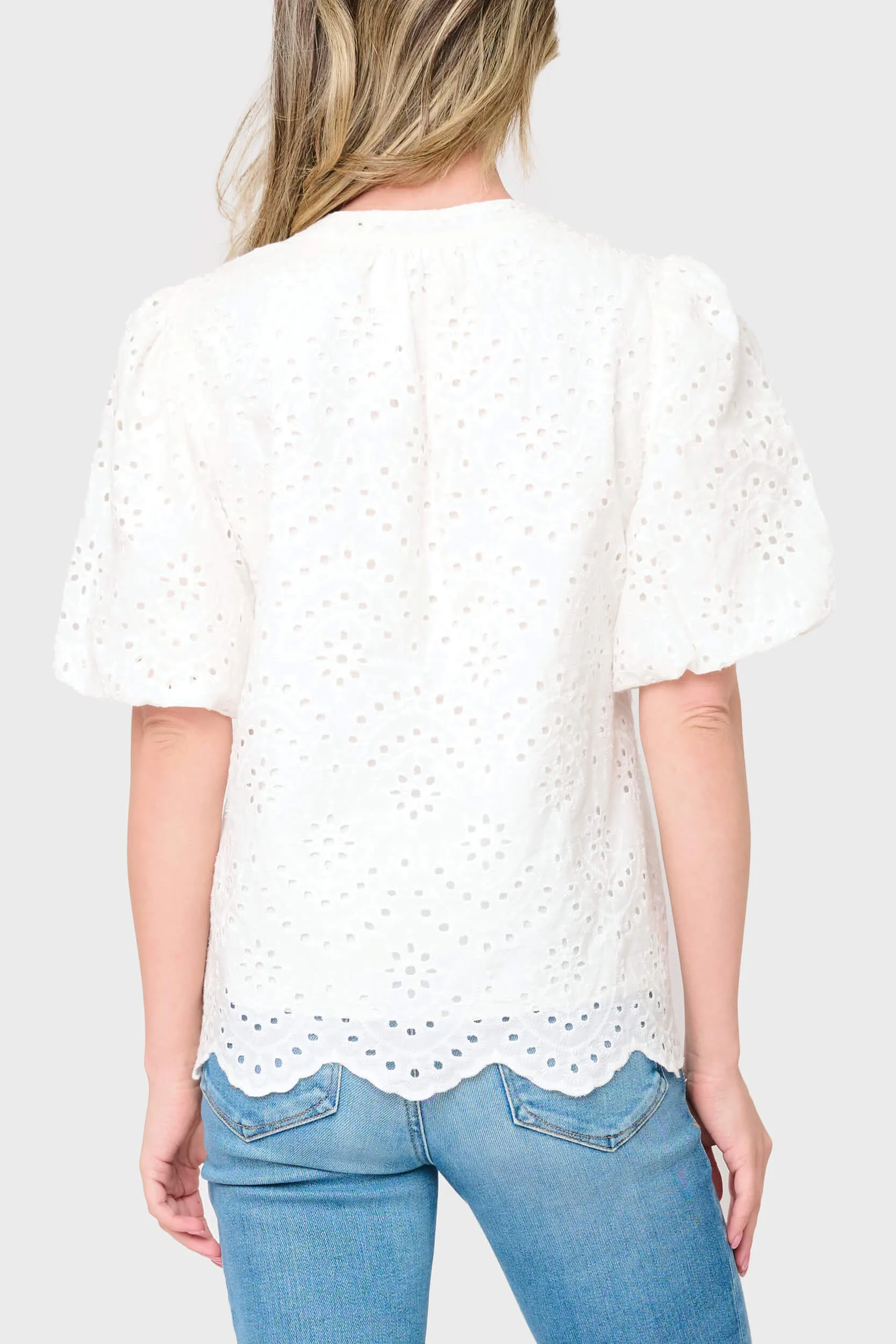 Bubble Sleeve Split Neck Eyelet Top sold by Gibsonlook product image thumbnail 3