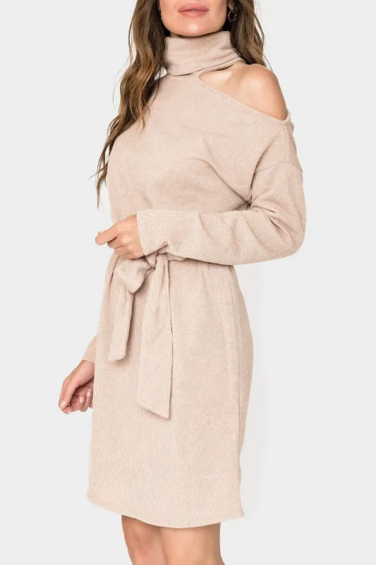 Mock Neck Ribbed One Shoulder Cut Out Knit Dress sold by Gibsonlook