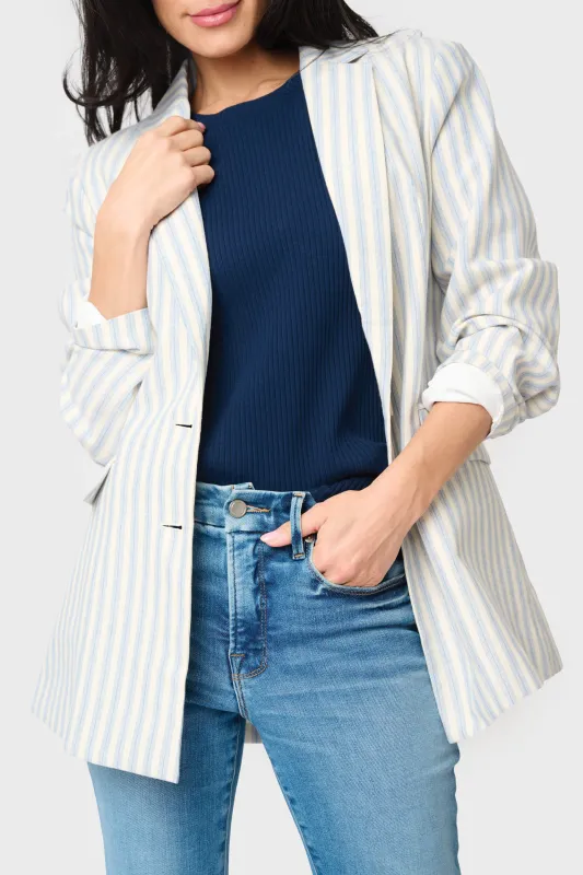Long Line Striped Linen Blazer made by Gibsonlook