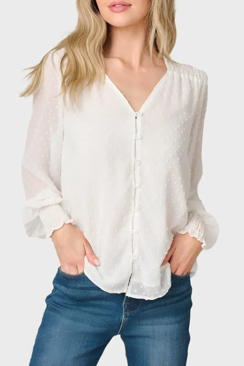Pin Dot Smocked Detail V-Neck Blouse sold by Gibsonlook product image thumbnail 2