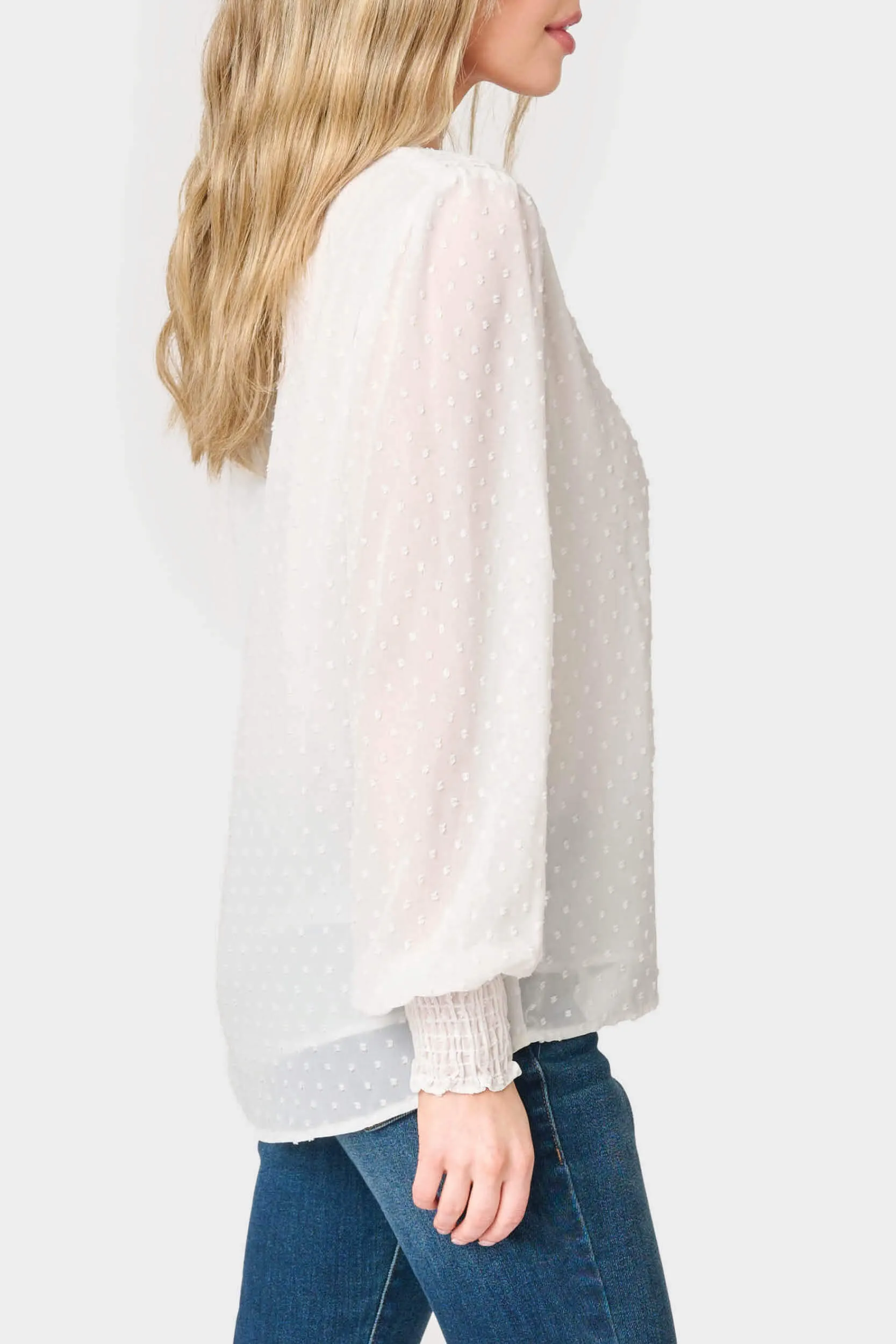 Pin Dot Smocked Detail V-Neck Blouse sold by Gibsonlook product image thumbnail 3