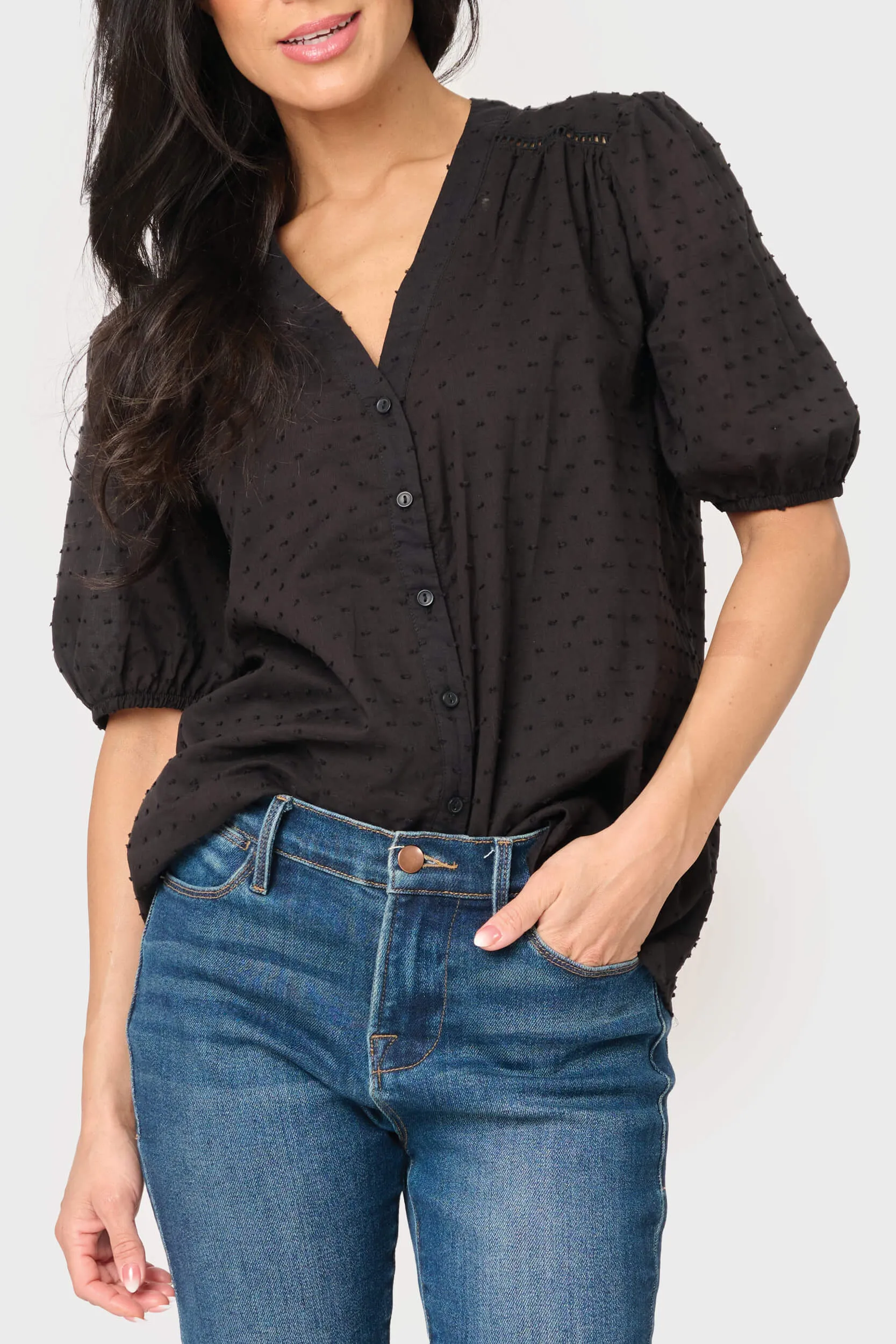 Button Front Puffed Sleeve Blouse sold by Gibson product image thumbnail 4