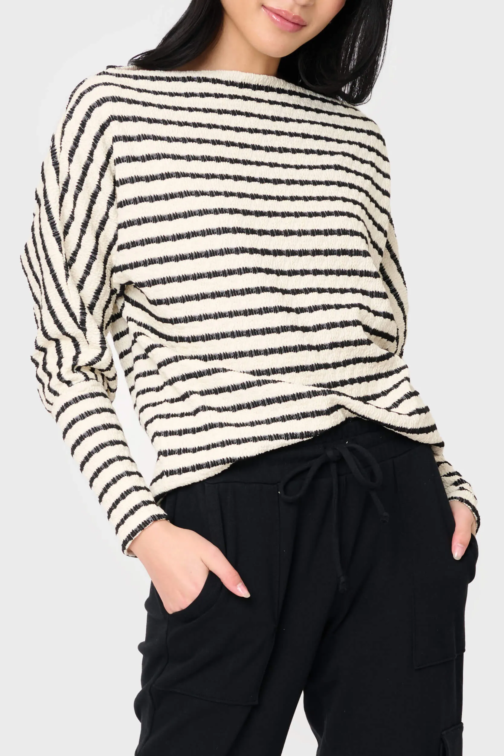 Slouchy Open Neck Striped Knit Top sold by Gibsonlook