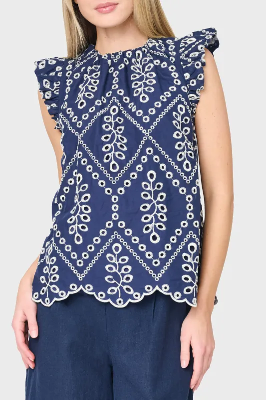 Flutter Sleeve Eyelet Top with Grosgrain Ribbon made by Gibsonlook