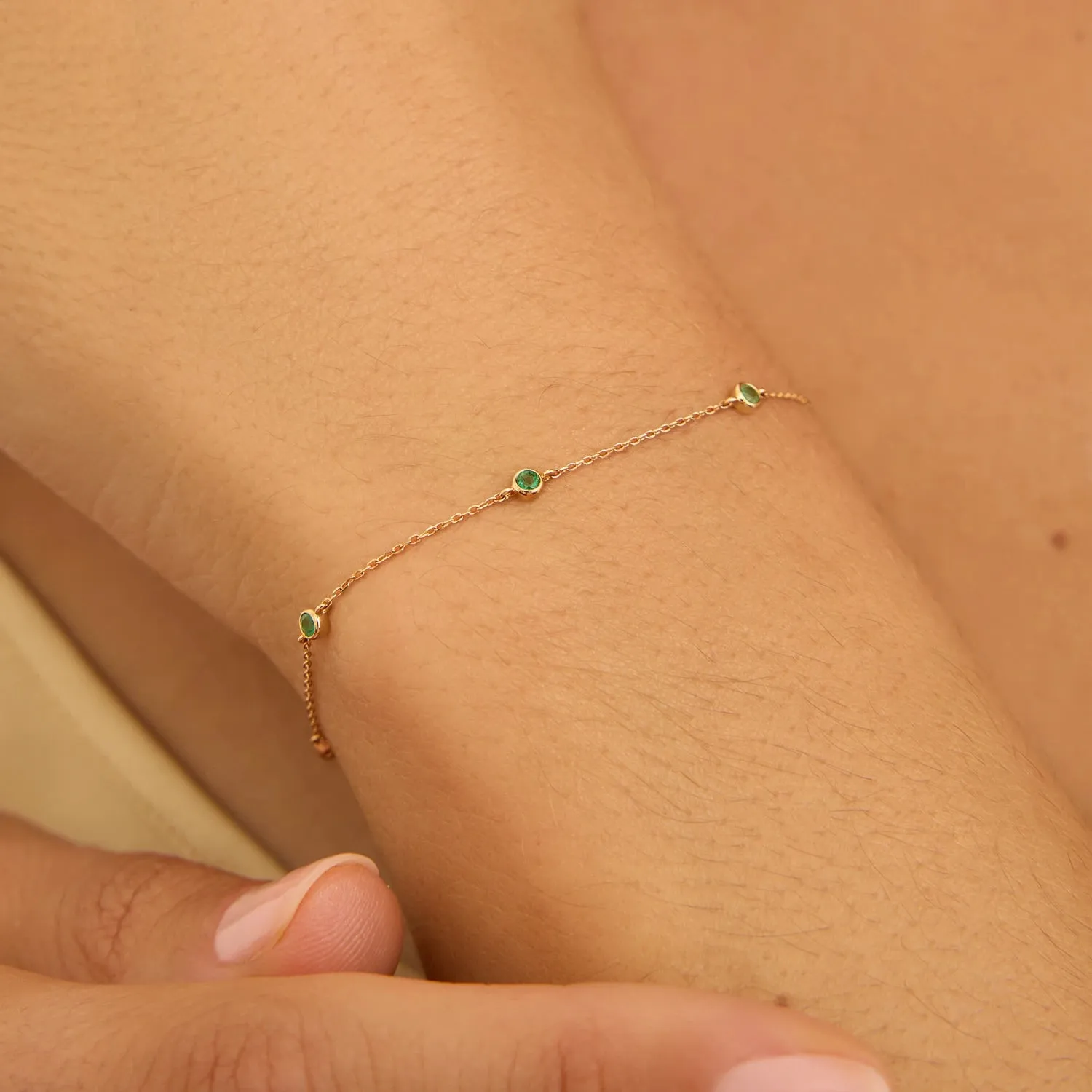 Solid Gold Five Stone Emerald Bracelet sold by Lily & Roo product image thumbnail 2