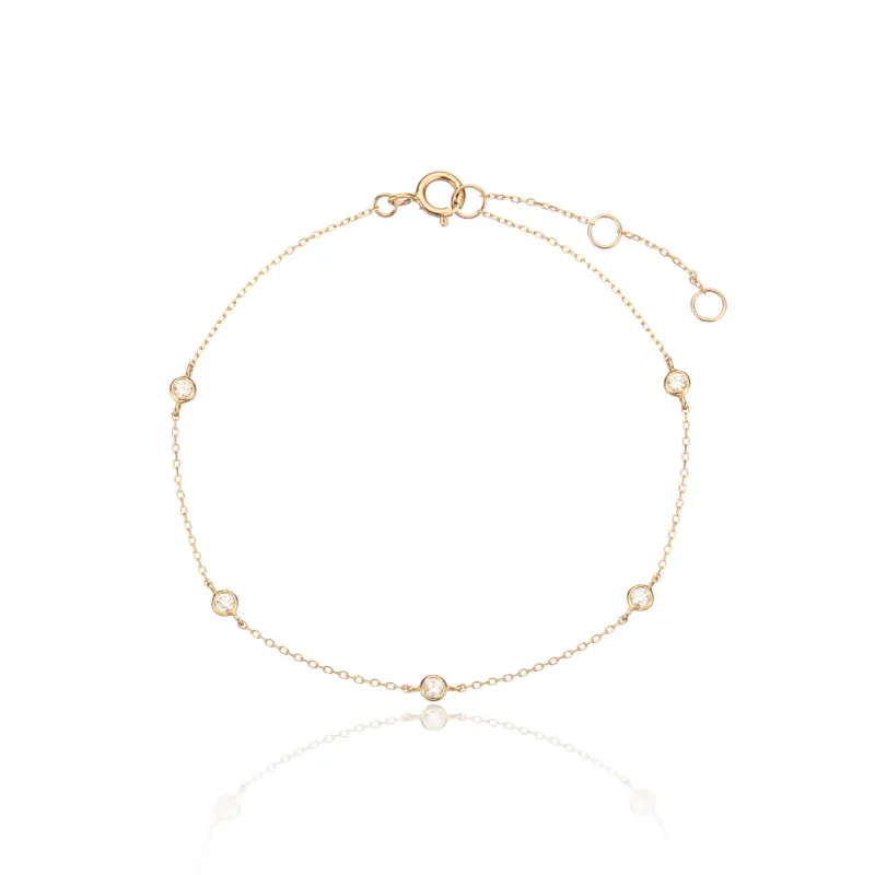 Solid Gold Five Stone Genuine Diamond Bracelet sold by Lily & Roo