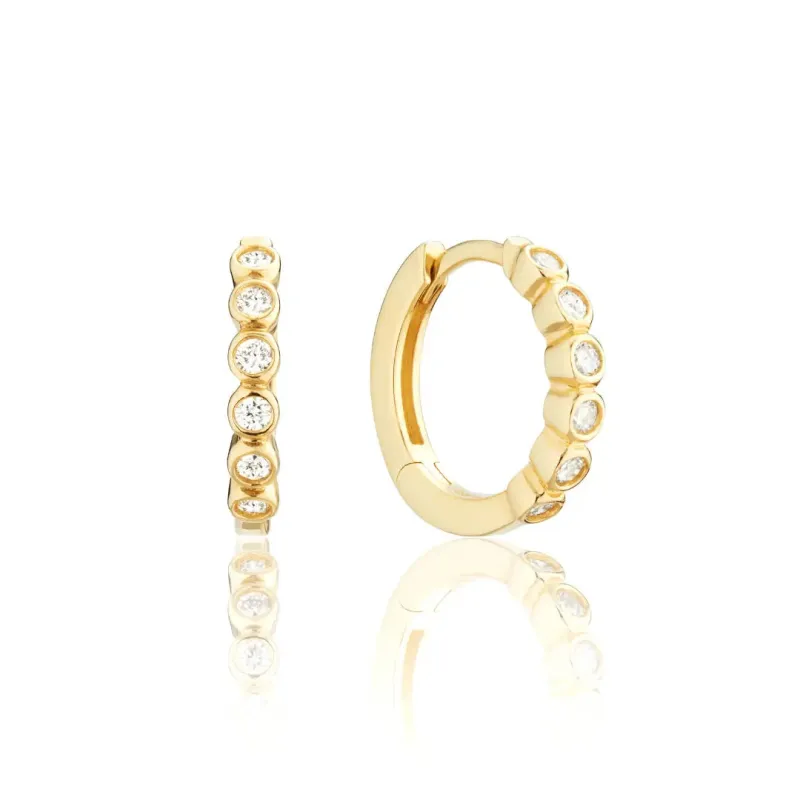 Gold Round Diamond Style Huggie Hoop Earrings sold by Lily & Roo