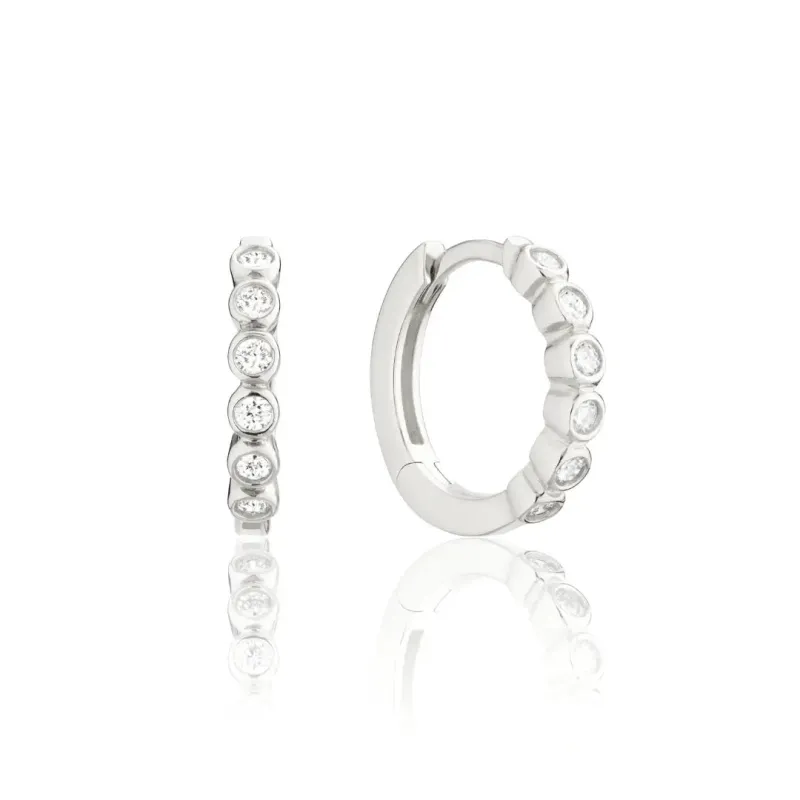Silver Round Diamond Style Huggie Hoop Earrings sold by Lily & Roo