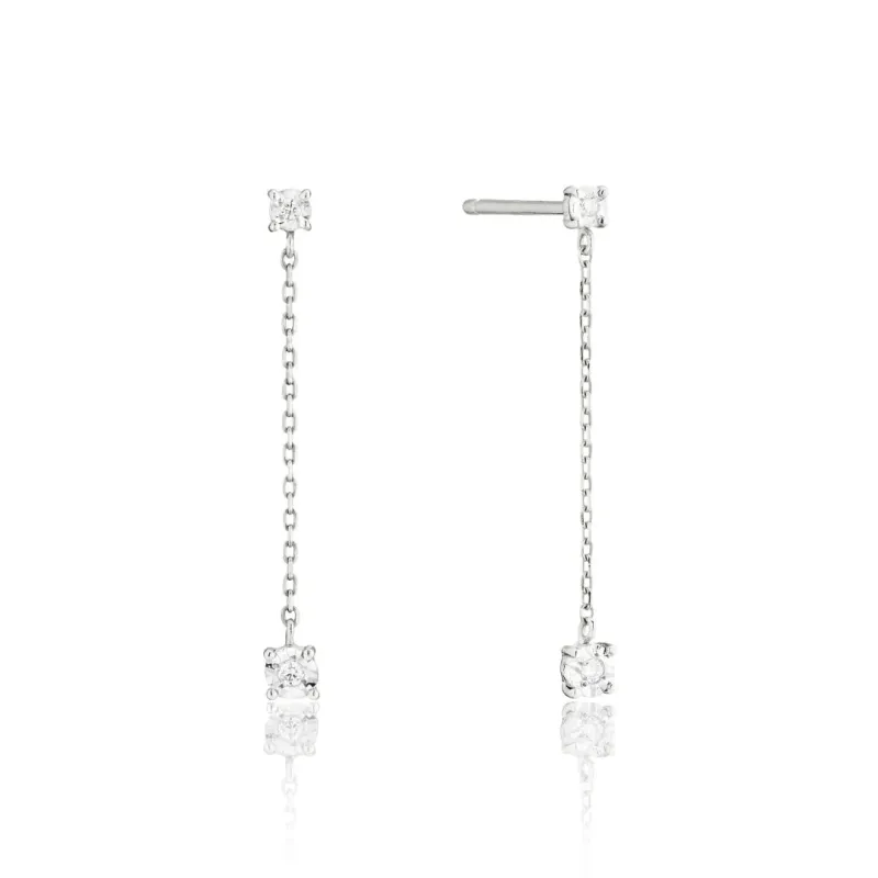 Solid White Gold Genuine Diamond Drop Stud Earrings sold by Lily & Roo