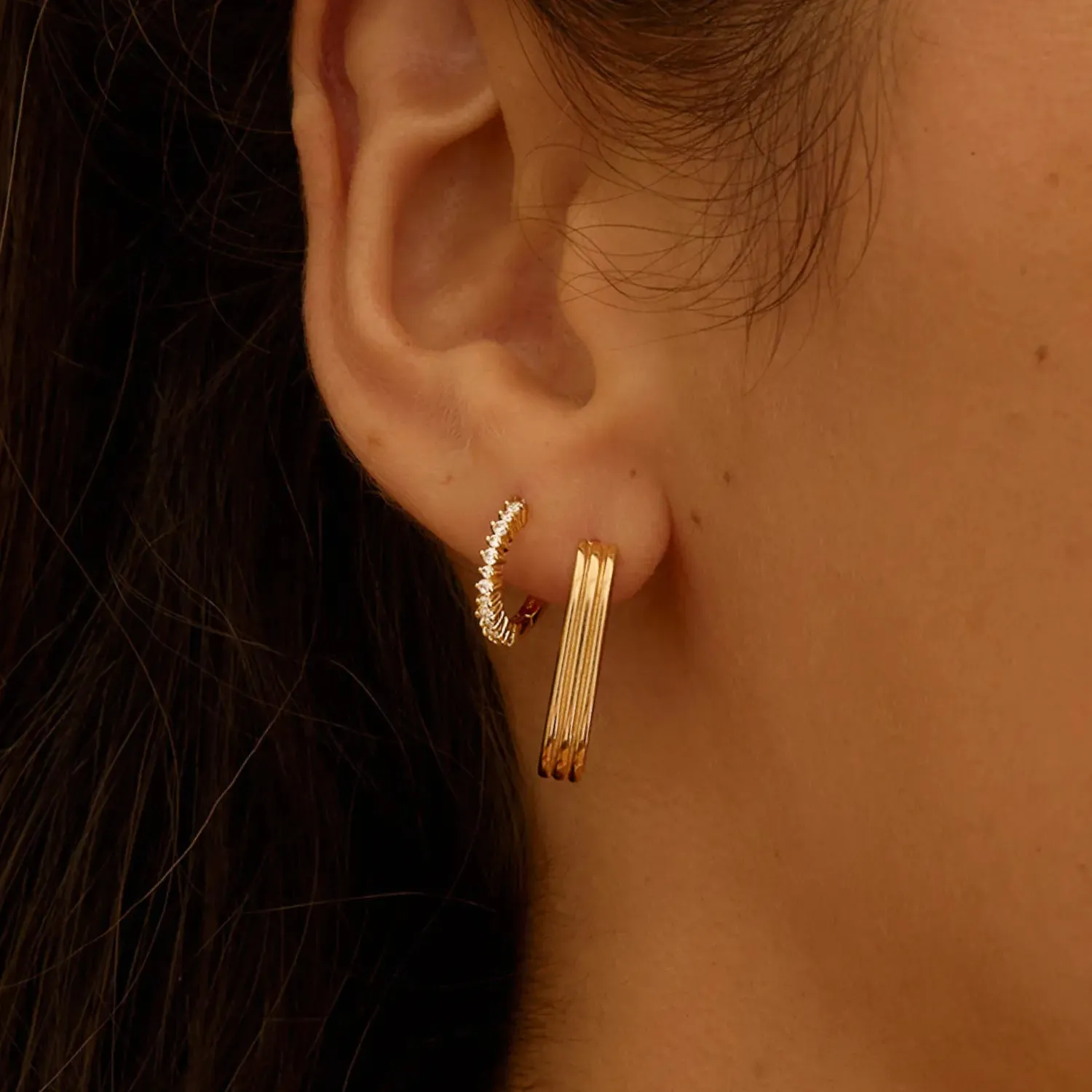 Gold Diamond Style Thin Huggie Hoop Earrings sold by Lily & Roo product image thumbnail 3