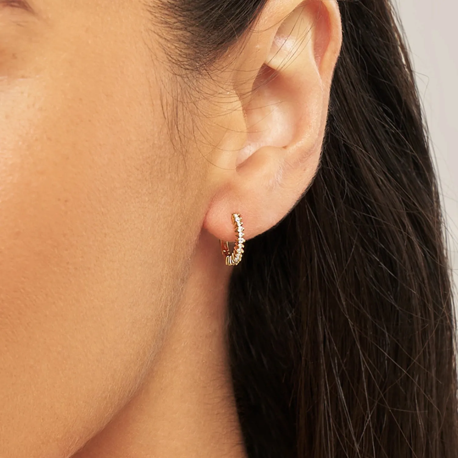 Gold Diamond Style Thin Huggie Hoop Earrings sold by Lily & Roo product image thumbnail 2