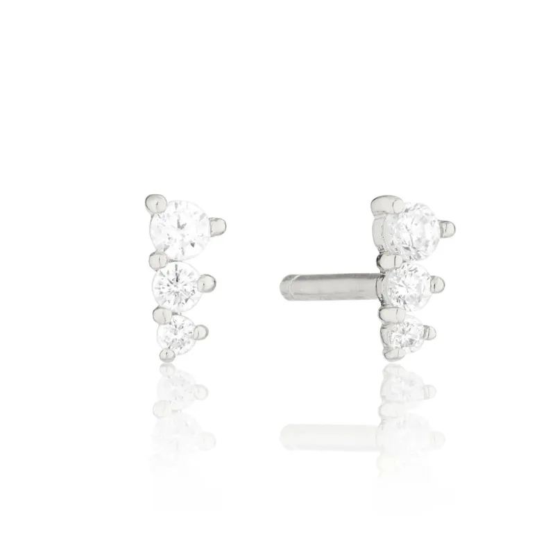 Silver Three Diamond Style Graduated Stud Earrings sold by Lily & Roo
