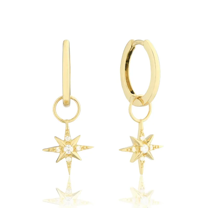 Gold Diamond Style North Star Hoop Earrings sold by Lily & Roo