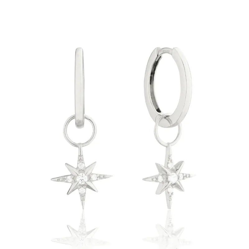 Silver Diamond Style North Star Hoop Earrings sold by Lily & Roo