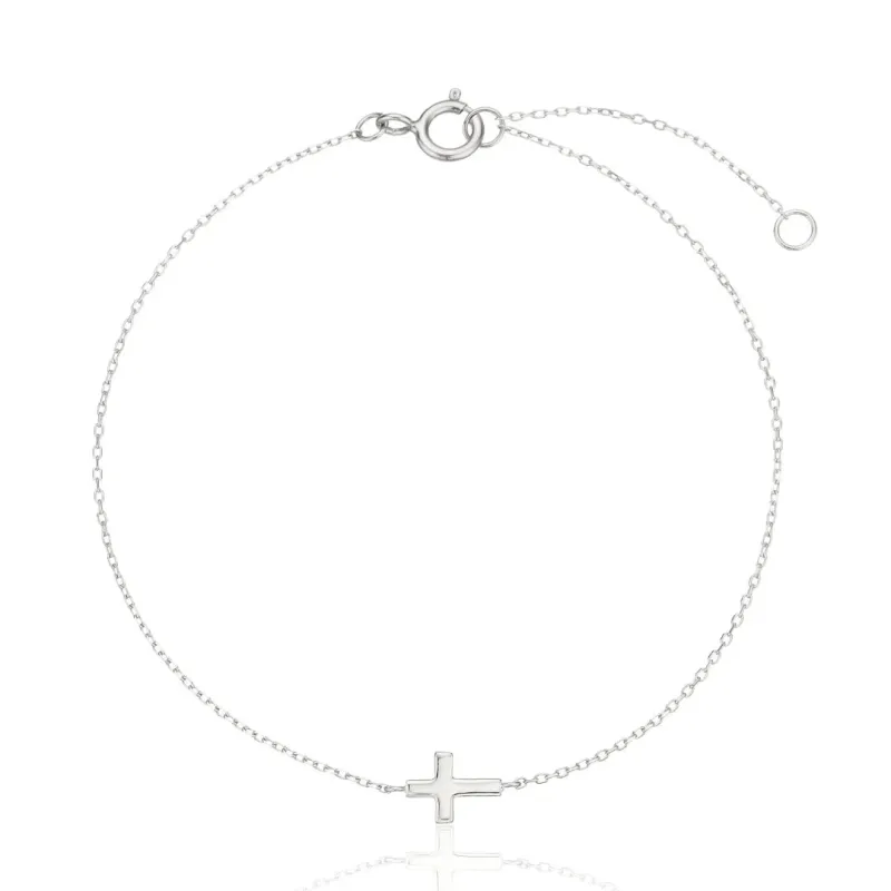 Solid White Gold Tiny Cross Bracelet sold by Lily & Roo